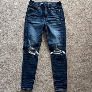 American Eagle Outfitters Dark Blue Ripped Skinny Jeans